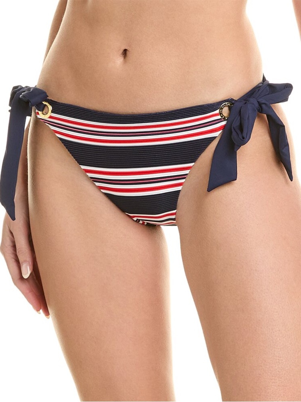 LA BLANCA Sailor Soft Tie Hipster Bottom  Navy Striped Tie-Side Bikini Sz 14 NWT